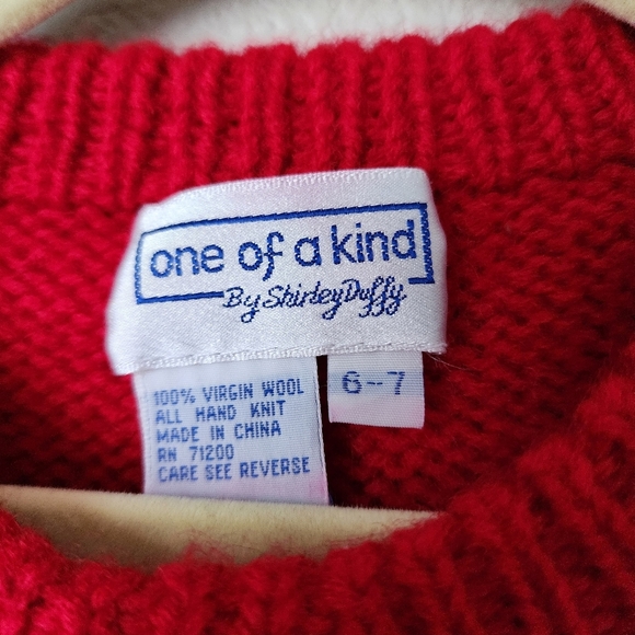 ONE OF A KIND x VINTAGE wool christmas holiday reindeer sweater red white 6-7 - Picture 3 of 5